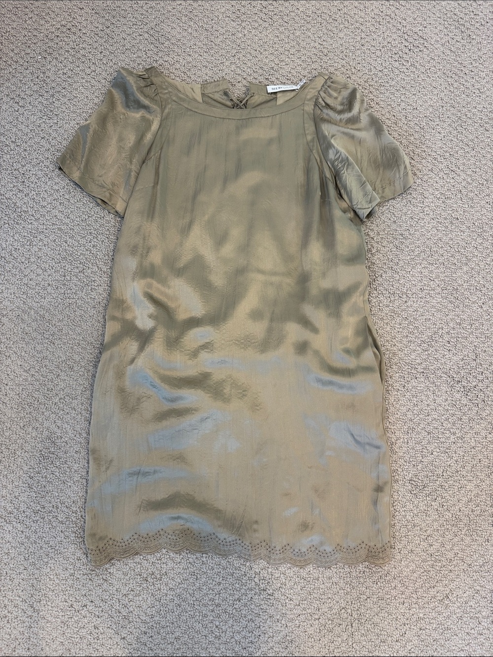See By Chloe 100% Silk Gold Dress with Scalloped Hem